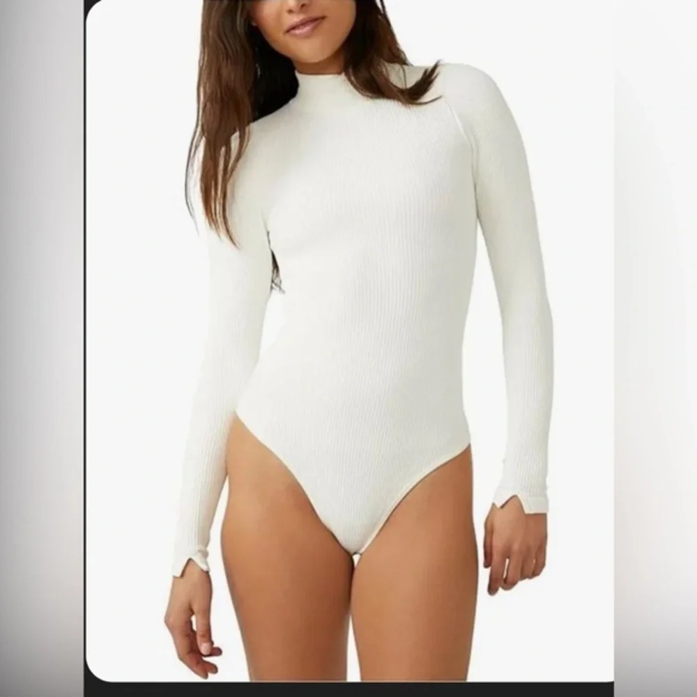 Free People ivory white XYZ‎ Recycled mockneck Turtleneck Bodysuit size M/L new